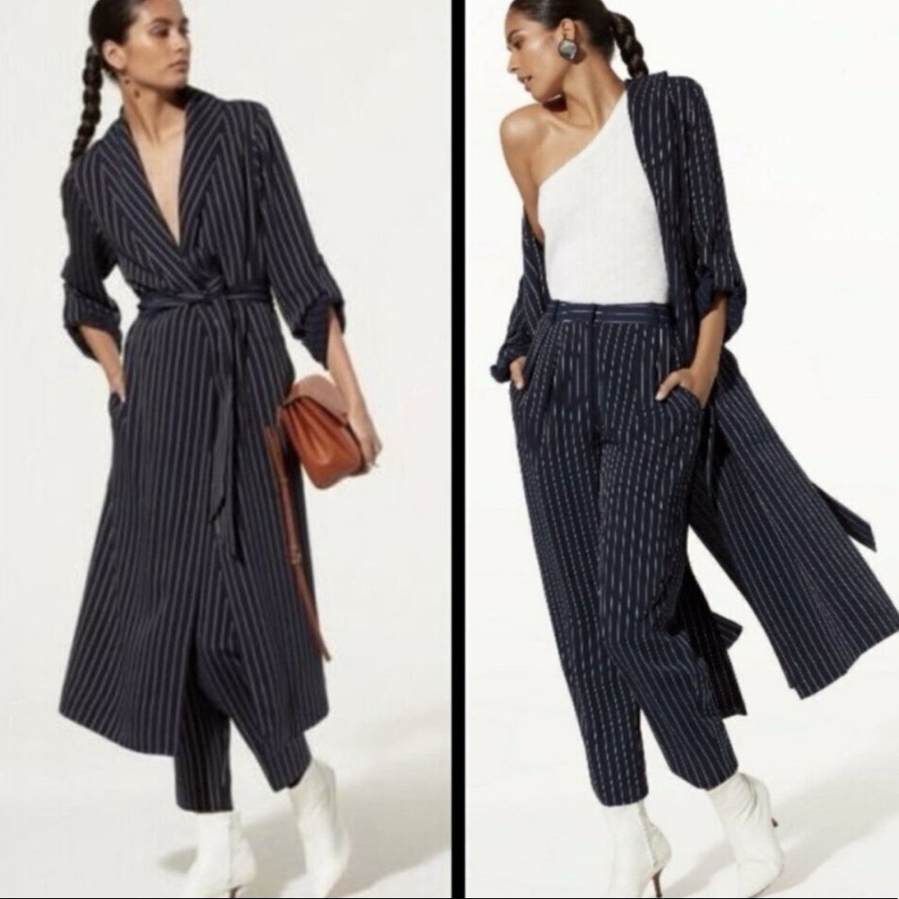 ARITZIA BABATON Kahlo Robe Coat Jacket Navy Pinstripe